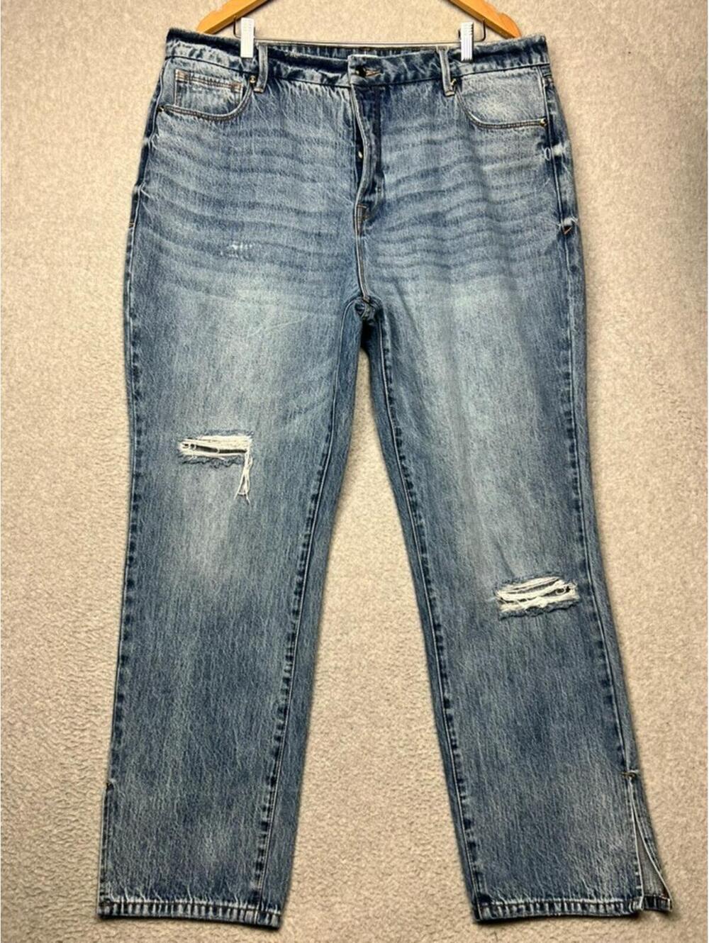 Good American Good Boy High Rise Distress Straight Leg Jeans 16 Curvy 80s